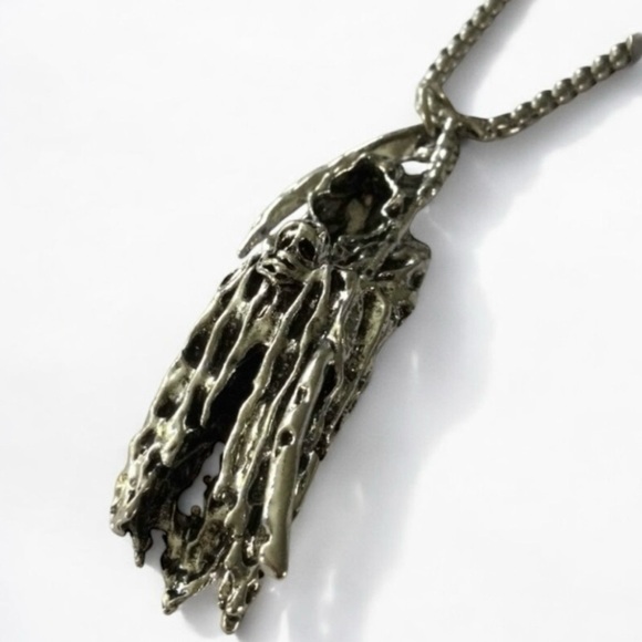 Grim Reaper Skull Pendant Necklace, Silver‑Tone Gothic Biker – NWOT - Picture 6 of 15